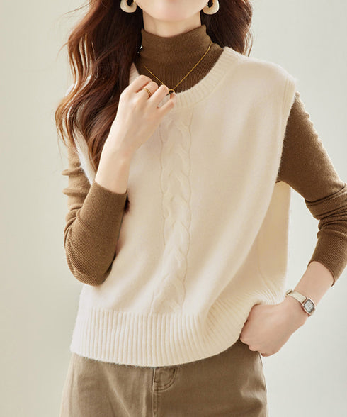 ケーブル編み ニットベスト バックボタン ニットジレ レディース ノースリーブ ニットトップス 大人 重ね着 ベストセーター カジュアル レイヤードベスト お洒落 24TPS-054